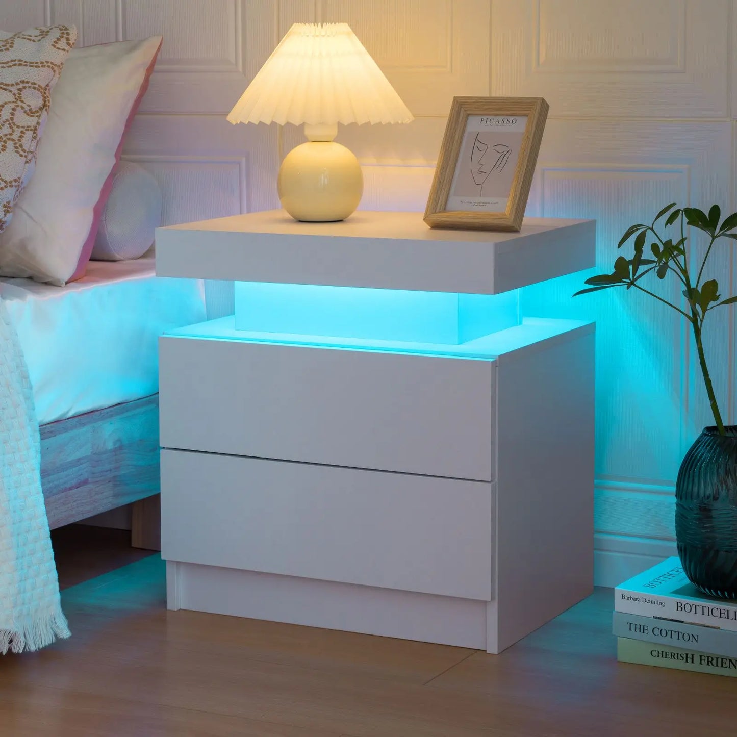 Cubehom LED Nightstands with 2 Drawers, End Table with RGB LED Lights