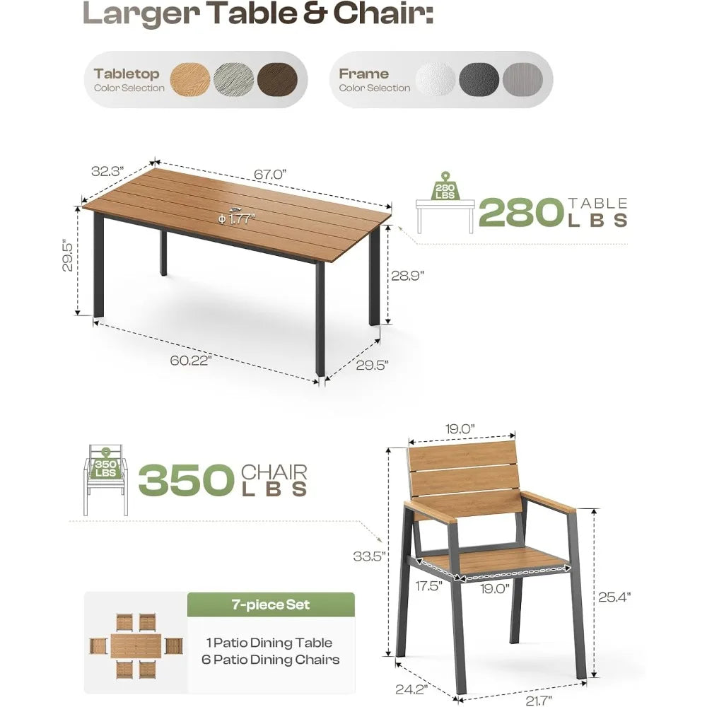 Outdoor Dining Set for 6, Patio Table and Chairs Set with Umbrella Hole, 7 Pieces HDPS