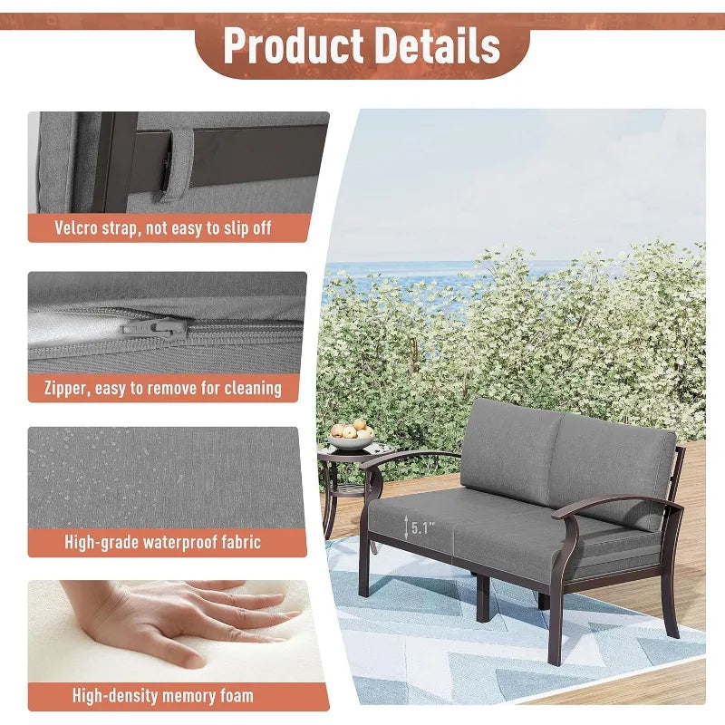 Aluminum Patio Furniture Set 4-Seat Modern Metal Outdoor Conversation Sets w/45in Propane Fire Pit