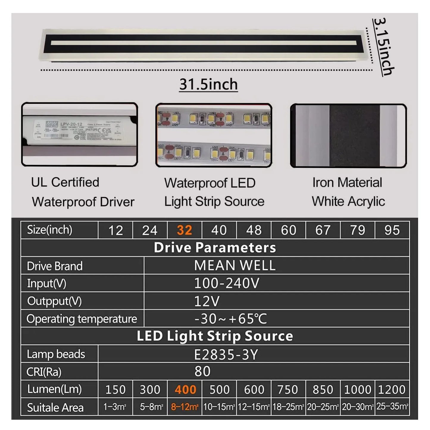 Outdoor Long Strip Modern LED Wall Lighting Fixture Lamps, Wall Sconce Fixture Wall lamp Elegant Frosted