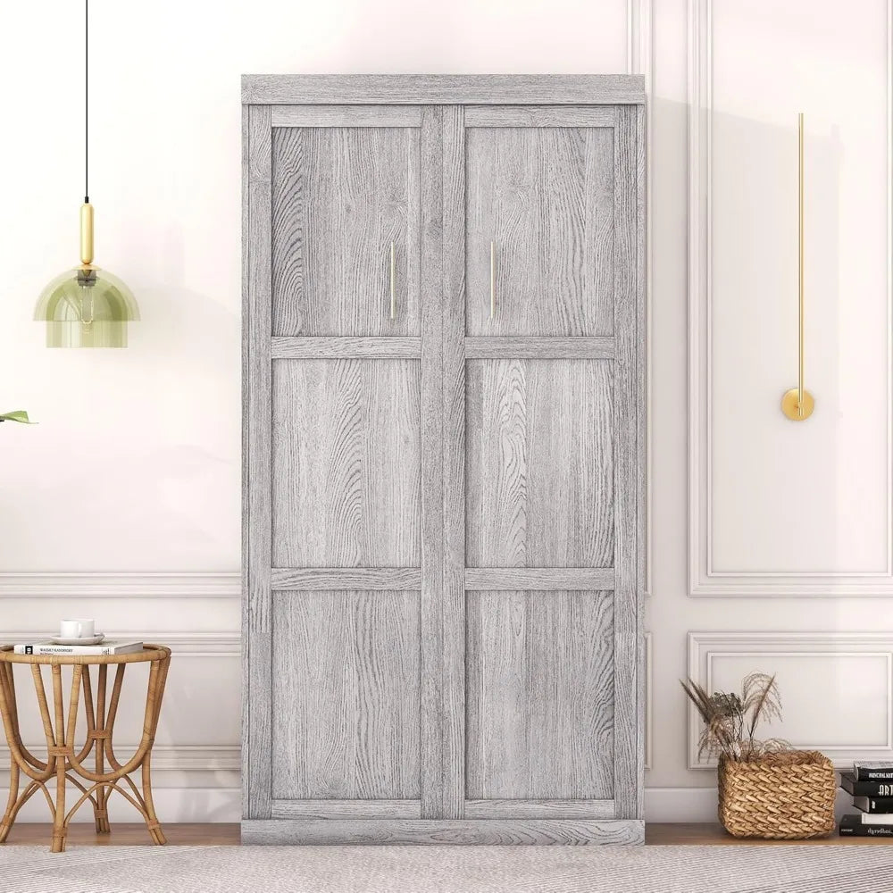 Farmhouse Twin Size Murphy Bed, Murphy Bed Wardrobe Wall Bed, Wood Folding Bed