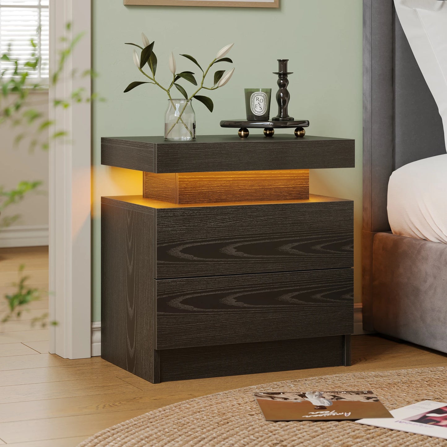 Cubehom LED Nightstands with 2 Drawers, End Table with RGB LED Lights