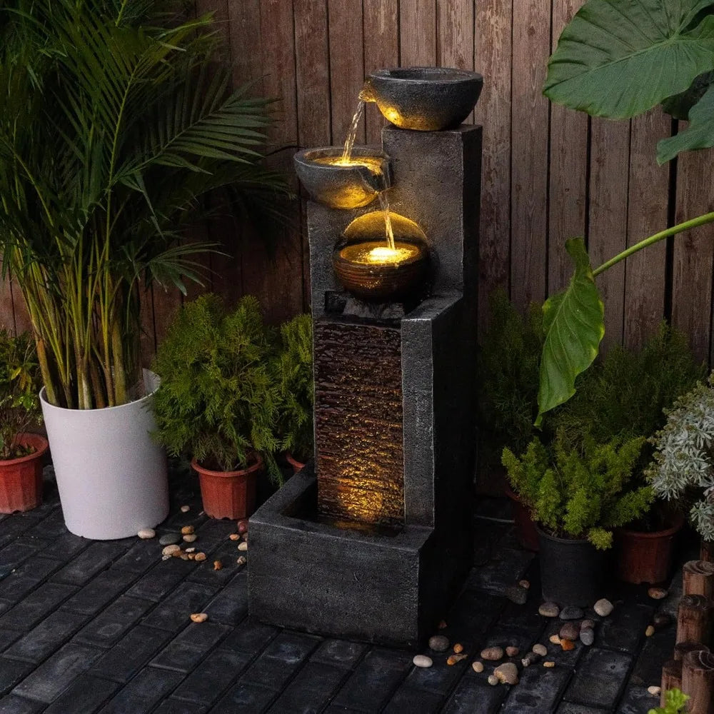 42.91" H Water Fountain Outdoor Garden Waterfall Fountains Indoor Bowl Cascading Water Feat