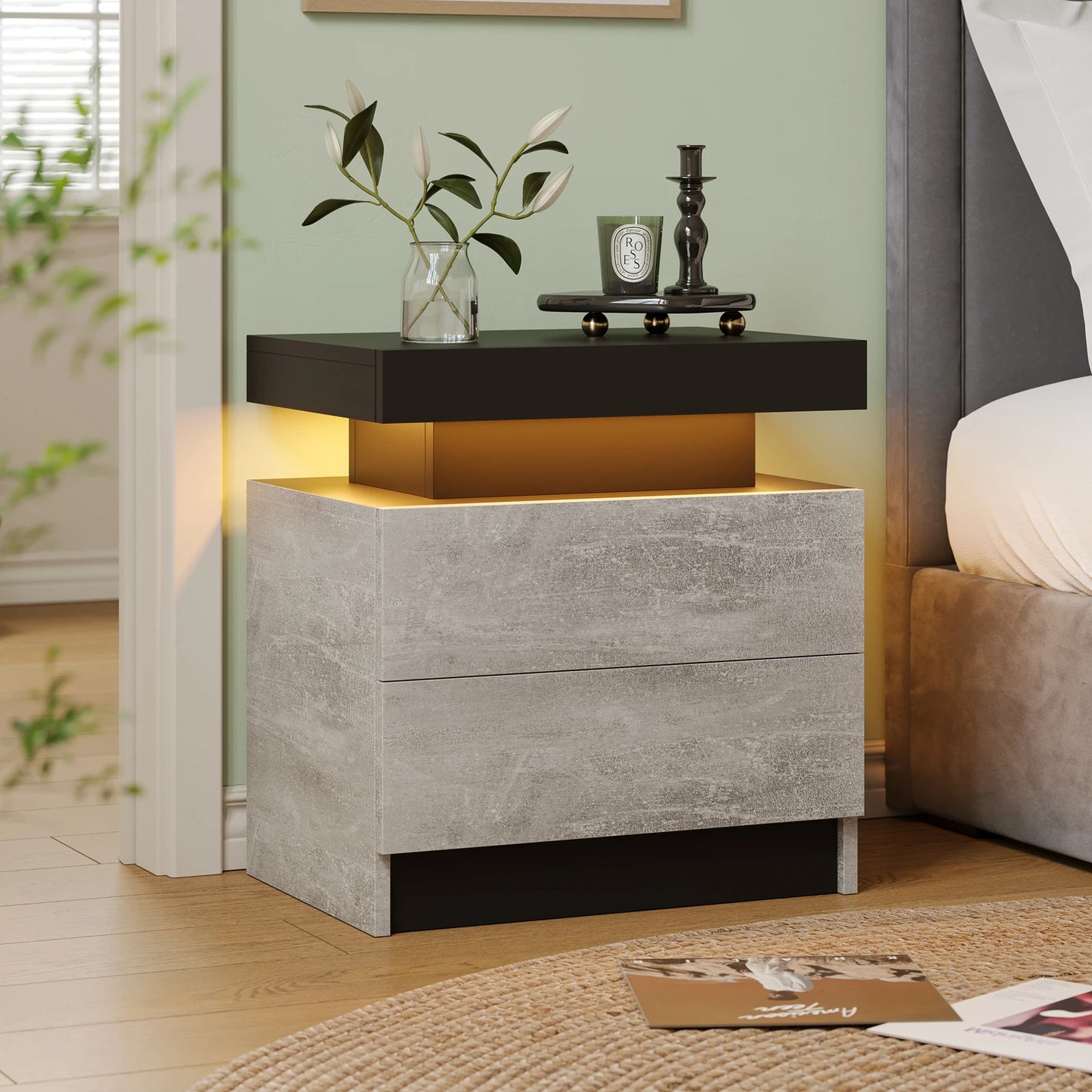 Cubehom LED Nightstands with 2 Drawers, End Table with RGB LED Lights