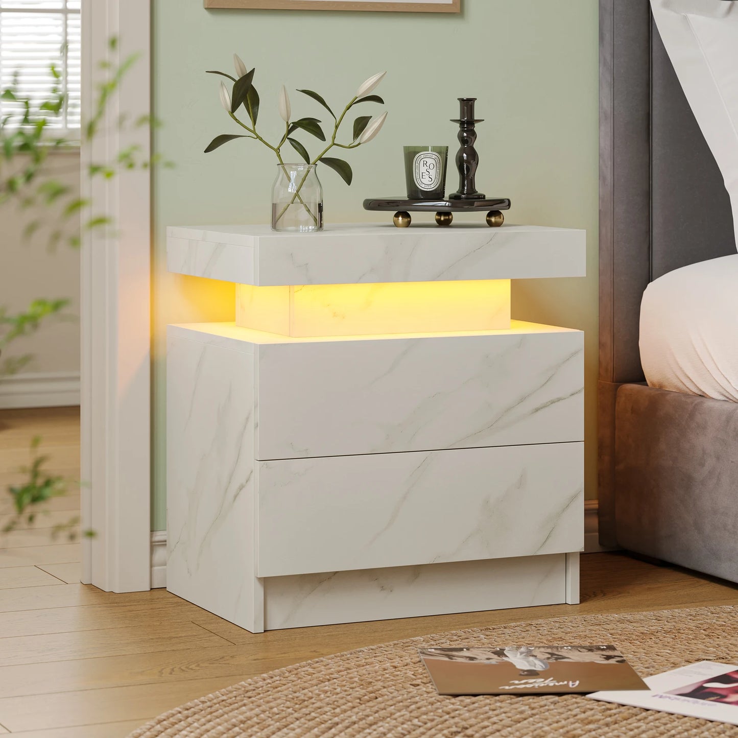 Cubehom LED Nightstands with 2 Drawers, End Table with RGB LED Lights