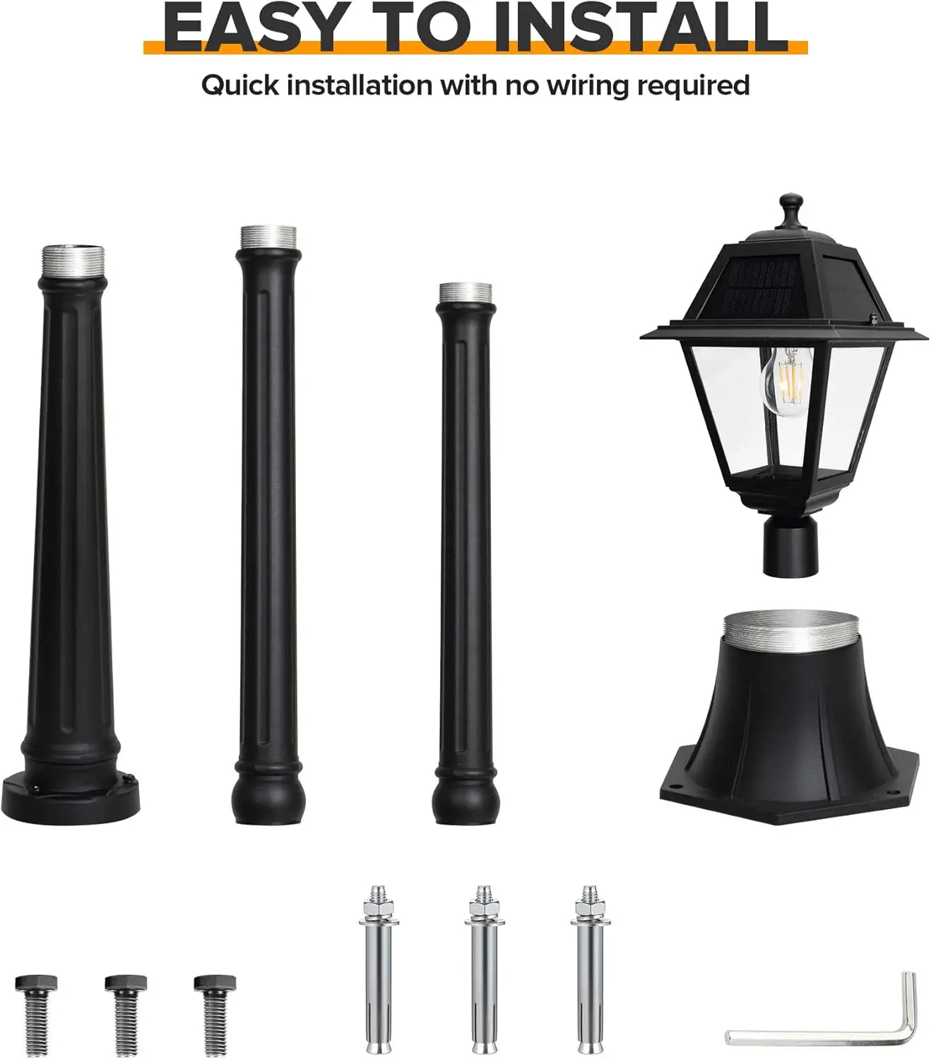 LED Post Solar Light, Dusk to Dawn Vintage Solar Light Street Lights for Garden, Lawn, Pathway, Driveway 200 Lumens 2700K