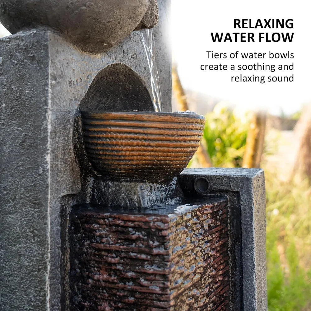 42.91" H Water Fountain Outdoor Garden Waterfall Fountains Indoor Bowl Cascading Water Feat