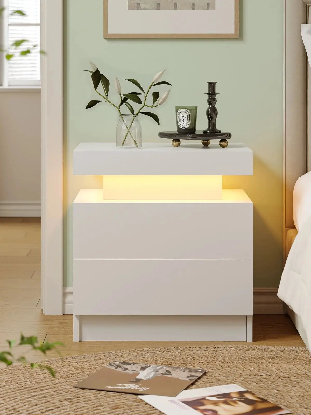 Cubehom LED Nightstands with 2 Drawers, End Table with RGB LED Lights