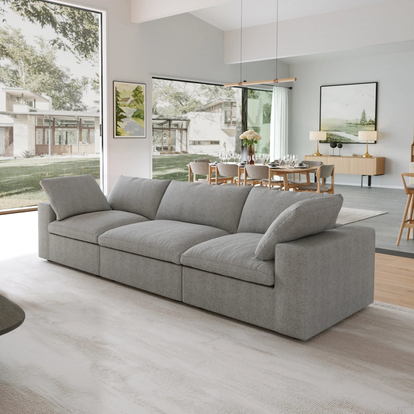 120.45" Cloud Modular Sectional Sofa Minimalist 3-Seats Sofa Couch Convertible Couch Deep Seat