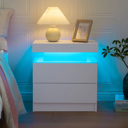 Cubehom LED Nightstands with 2 Drawers, End Table with RGB LED Lights