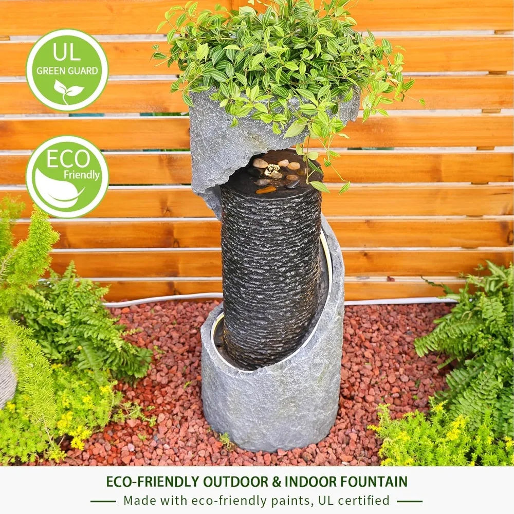 Water Fountain Outdoor 35.4" H Modern Outdoor Fountains and Waterfalls Flooring Standing Indoor Fountain
