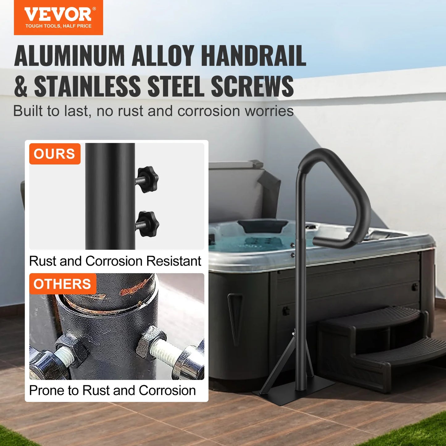 SucceBuy 360Rotatable Hot Tub Handrail Spa Side Hand Rail Adjustable Height W/ Slide-Under Mount