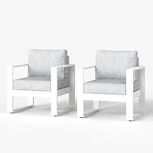 Outdoor Patio Aluminum Chair, Metal Modern Armchair Set of 2 with Washable