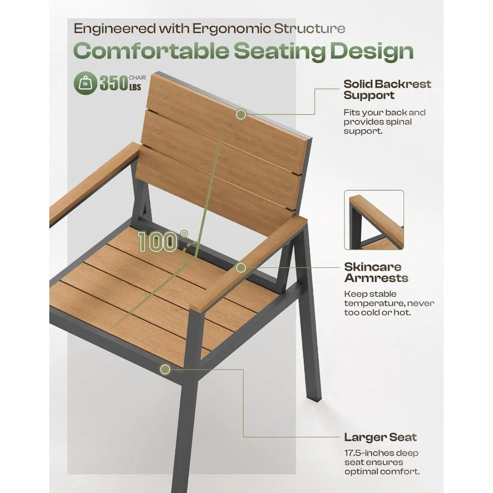 Outdoor Dining Set for 6, Patio Table and Chairs Set with Umbrella Hole, 7 Pieces HDPS Outdoor Furniture