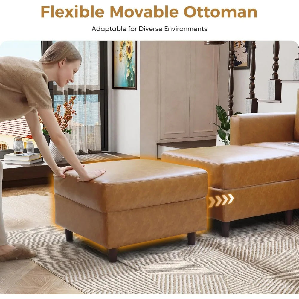 Faux Leather Modular Sectional Sofa, 91.5" L Shaped Couch Set for Living Room, 3-Seater Comfy Cloud