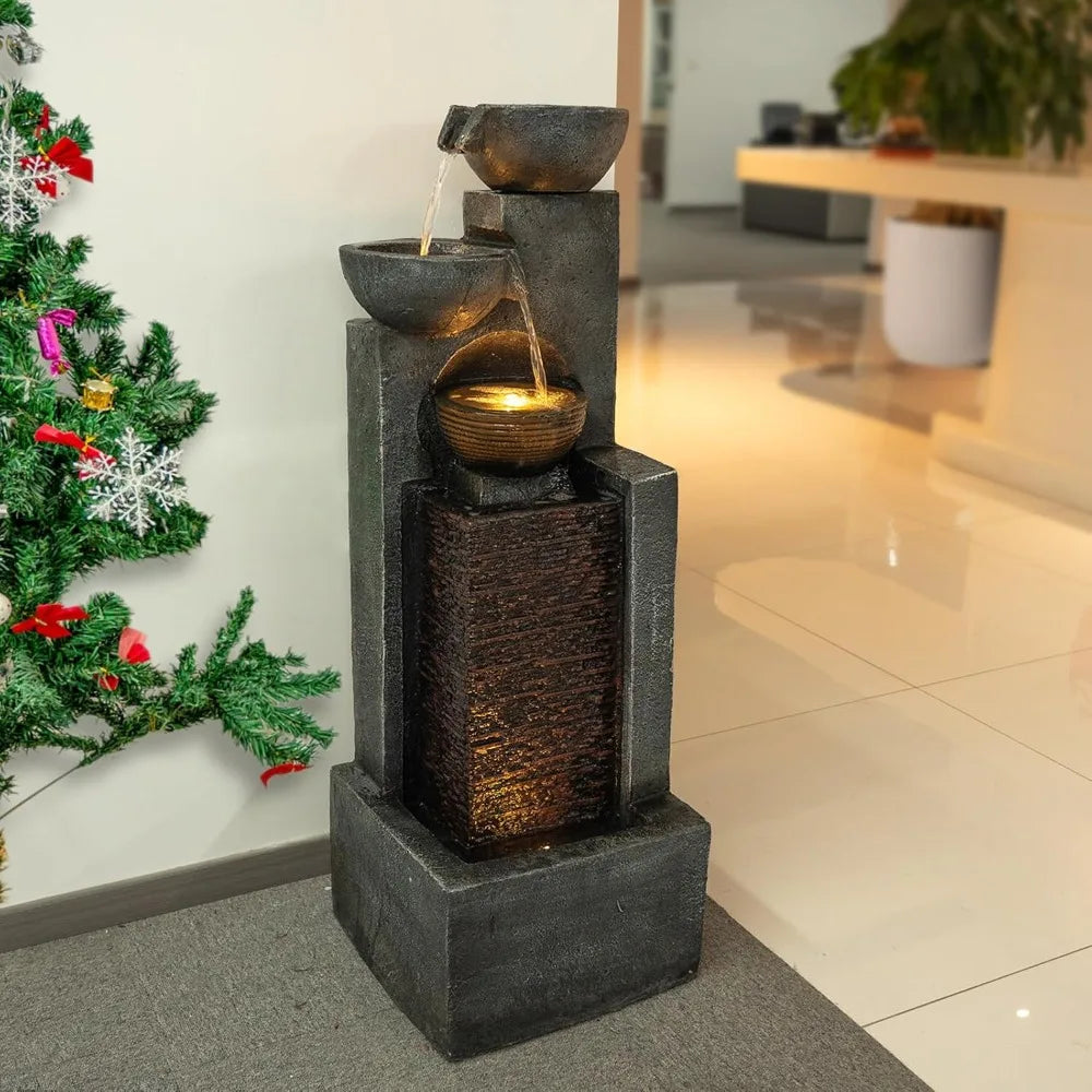 42.91" H Water Fountain Outdoor Garden Waterfall Fountains Indoor Bowl Cascading Water Feat