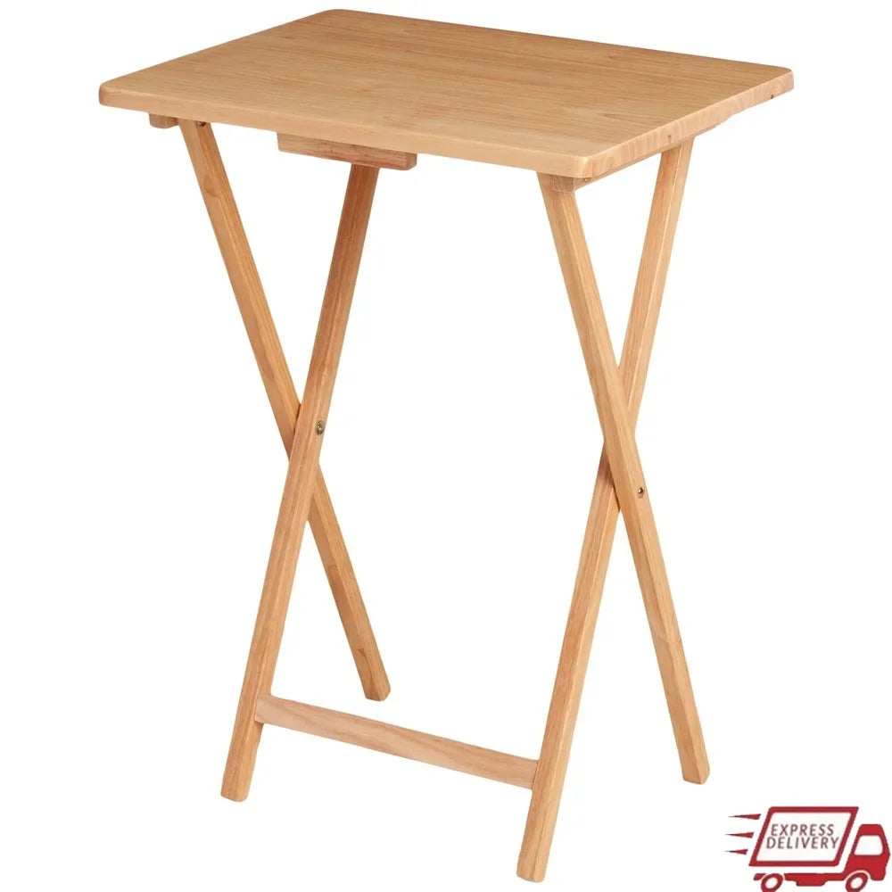 Portable Folding TV Tray Table Lightweight Solid Rubberwood Space Saving No Assembly Required