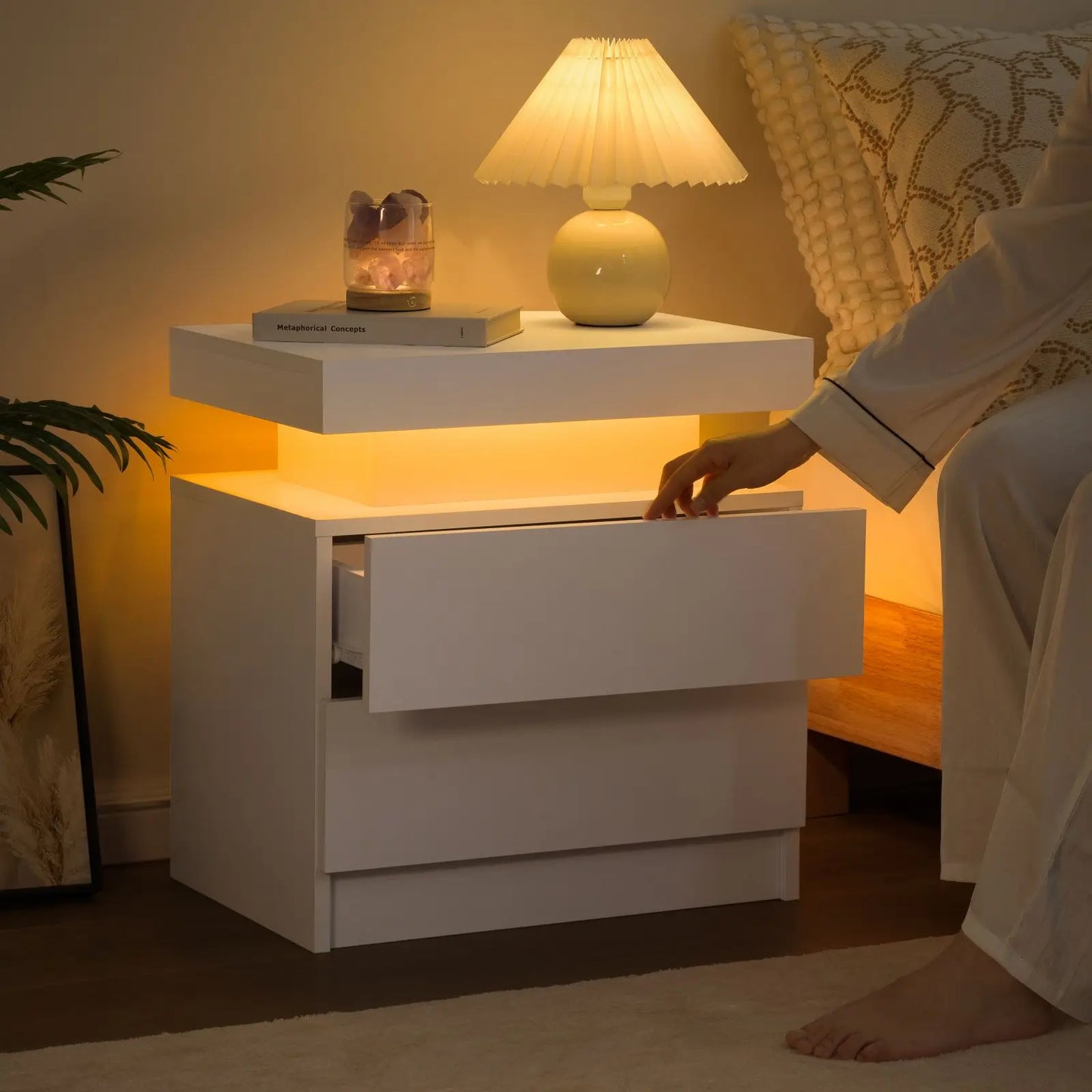 Cubehom LED Nightstands with 2 Drawers, End Table with RGB LED Lights