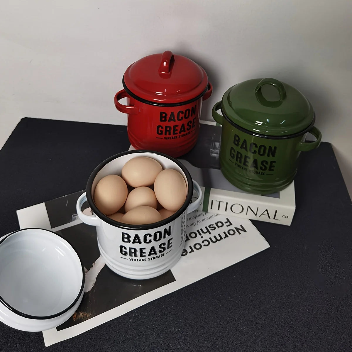 Enamel Oil Pot With Lid Rust Resistant Large Capacity