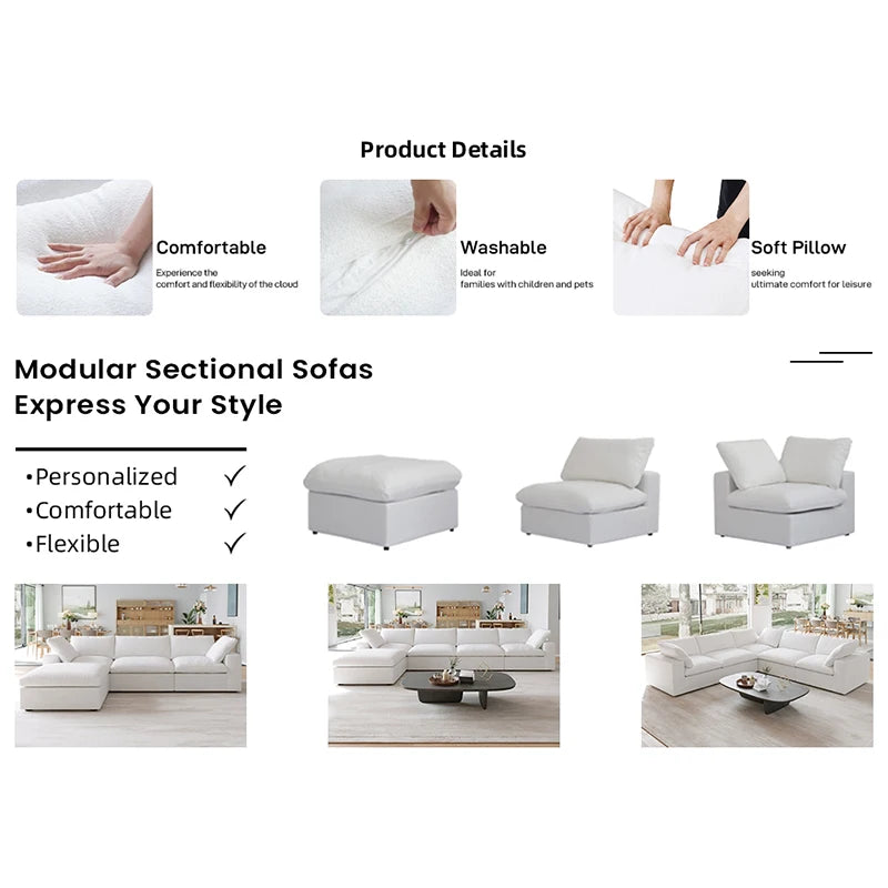120.45" Cloud Modular Sectional Sofa Minimalist 3-Seats Sofa Couch Convertible Couch Deep Seat