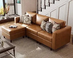 Faux Leather Modular Sectional Sofa, 91.5" L Shaped Couch Set for Living Room, 3-Seater Comfy Cloud