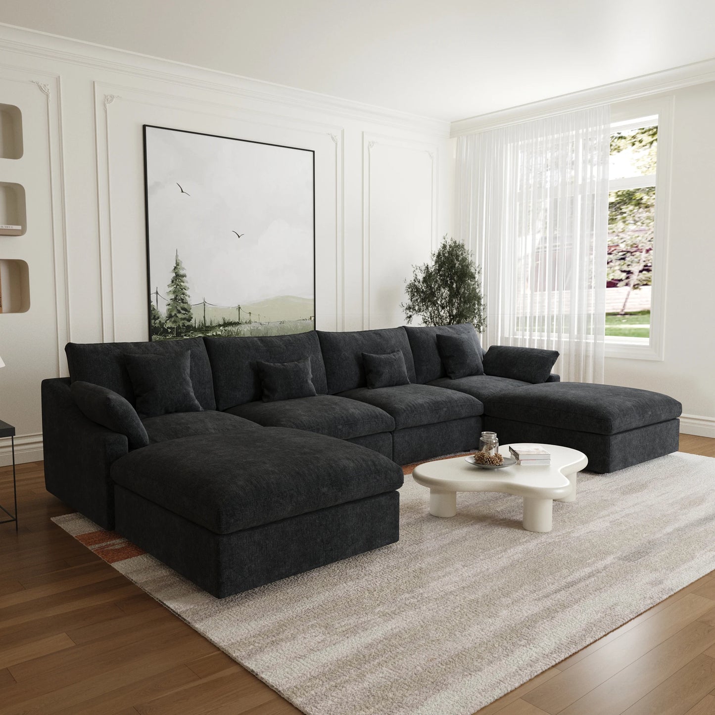 Modular Sectional Sofa for Living Room 160" Cloud Couch Down Filled U Shaped Couch with Ottoman