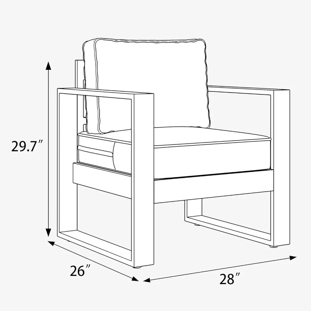 Outdoor Patio Aluminum Chair, Metal Modern Armchair Set of 2 with Washable Thick Cushions