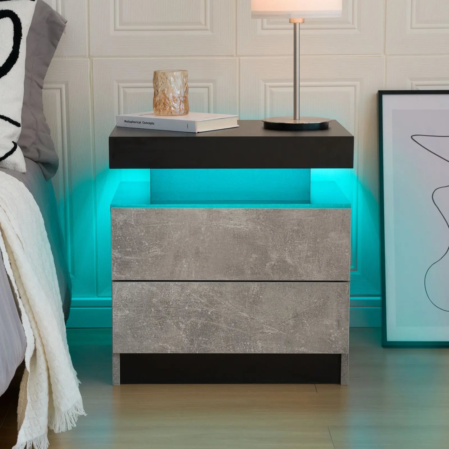 Cubehom LED Nightstands with 2 Drawers, End Table with RGB LED Lights