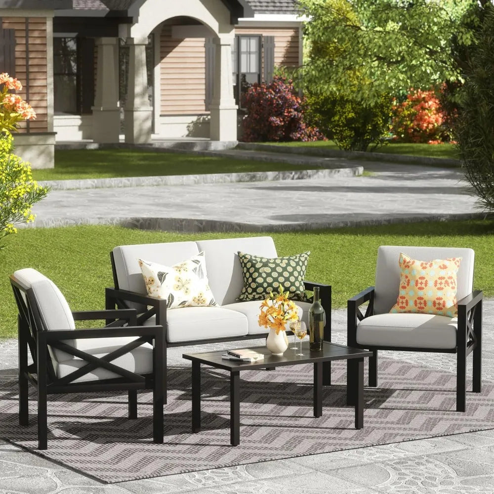 Outdoor Patio Furniture 4 Pieces Set, Modern Patio Conversation Sets