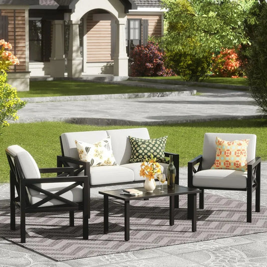Outdoor Patio Furniture 4 Pieces Set, Modern Patio Conversation Sets