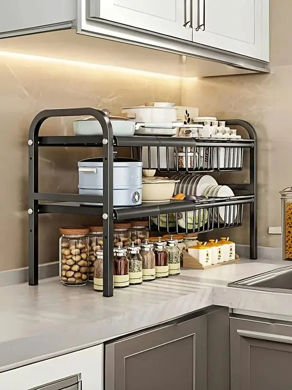 HOMEFISH 1pc 2-Tier Under Sink Organizers,Kitchen Pot Rack, Bathroom, Washbasin, Cabinet