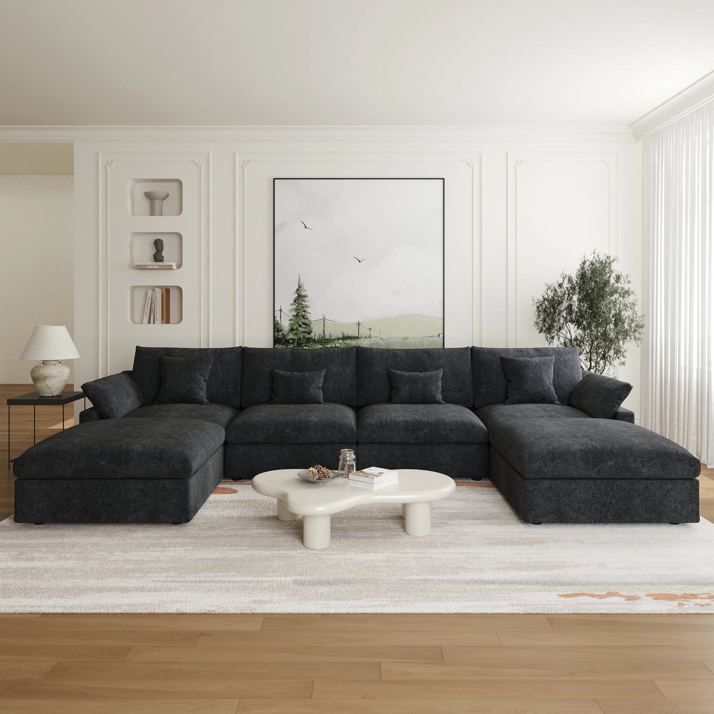 Modular Sectional Sofa for Living Room 160" Cloud Couch Down Filled U Shaped Couch with Ottoman