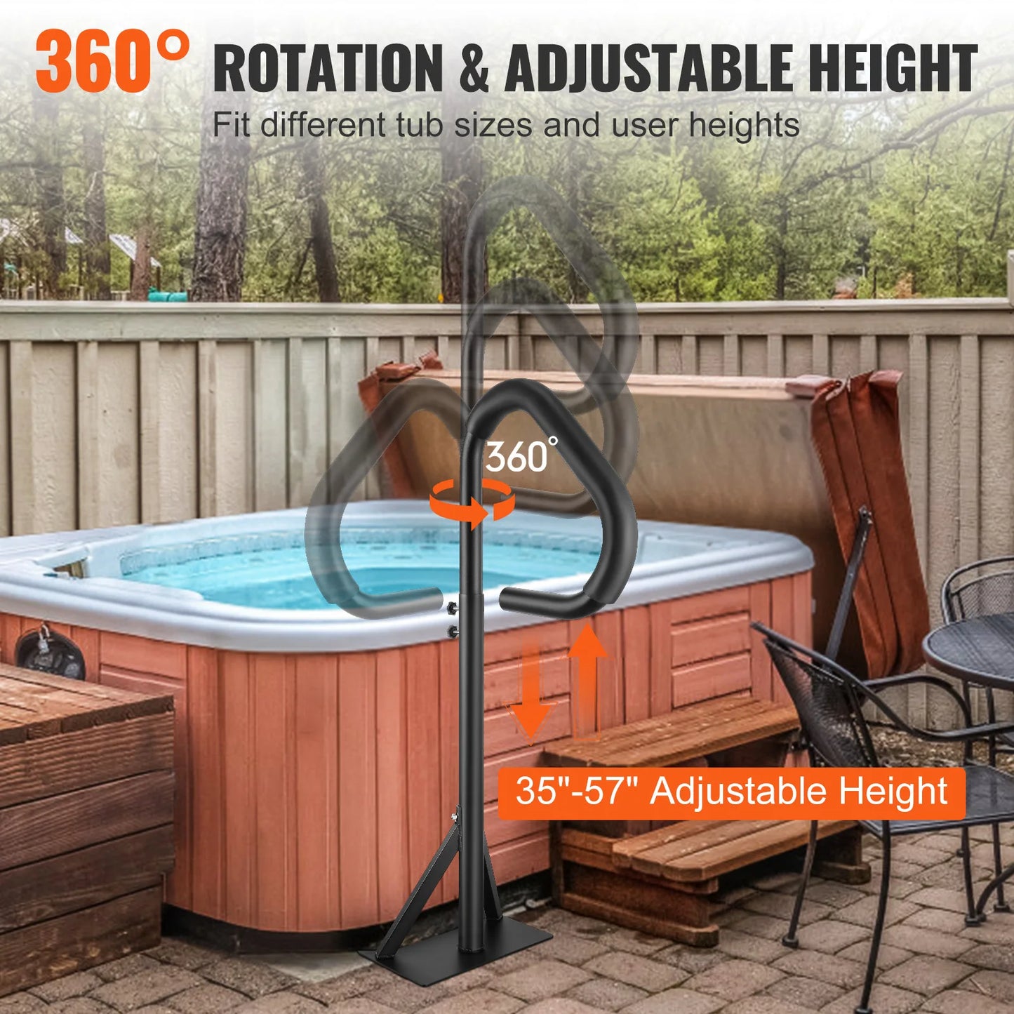 SucceBuy 360Rotatable Hot Tub Handrail Spa Side Hand Rail Adjustable Height W/ Slide-Under Mount