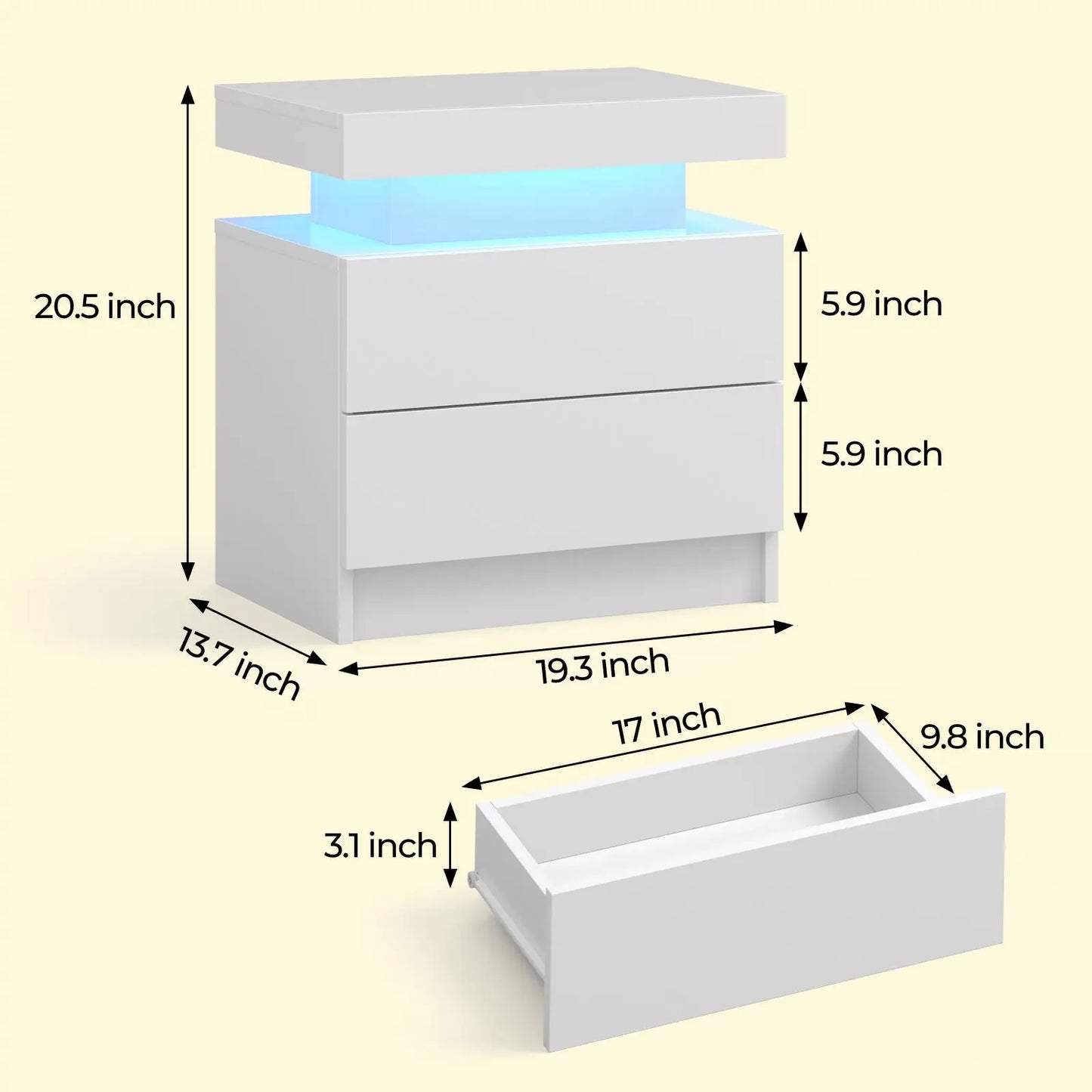 Cubehom LED Nightstands with 2 Drawers, End Table with RGB LED Lights