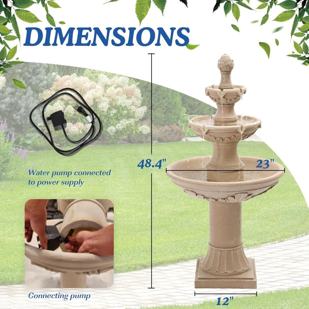Large Outdoor Water Fountains for Gardens - 48.4 Tall Cascading