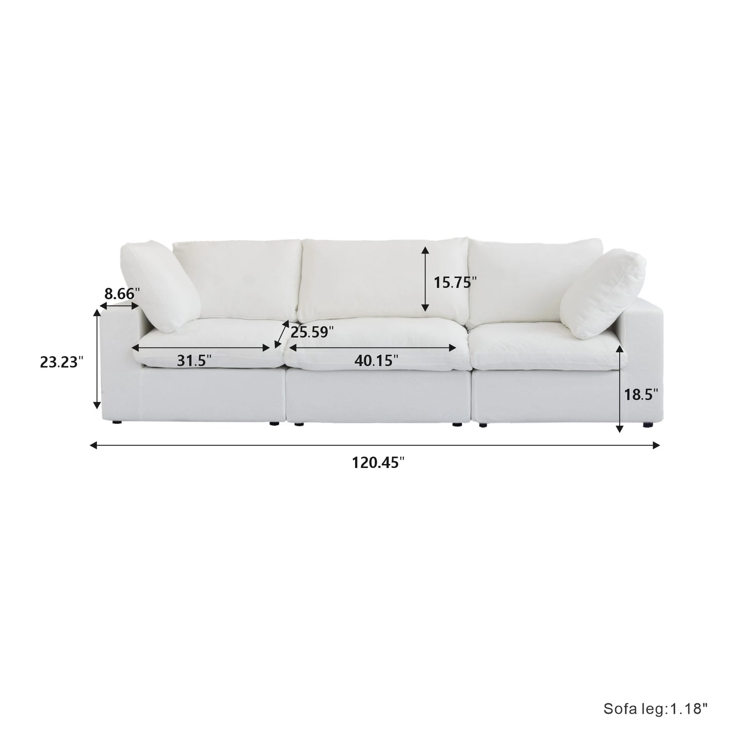 120.45" Cloud Modular Sectional Sofa Minimalist 3-Seats Sofa Couch Convertible Couch Deep Seat