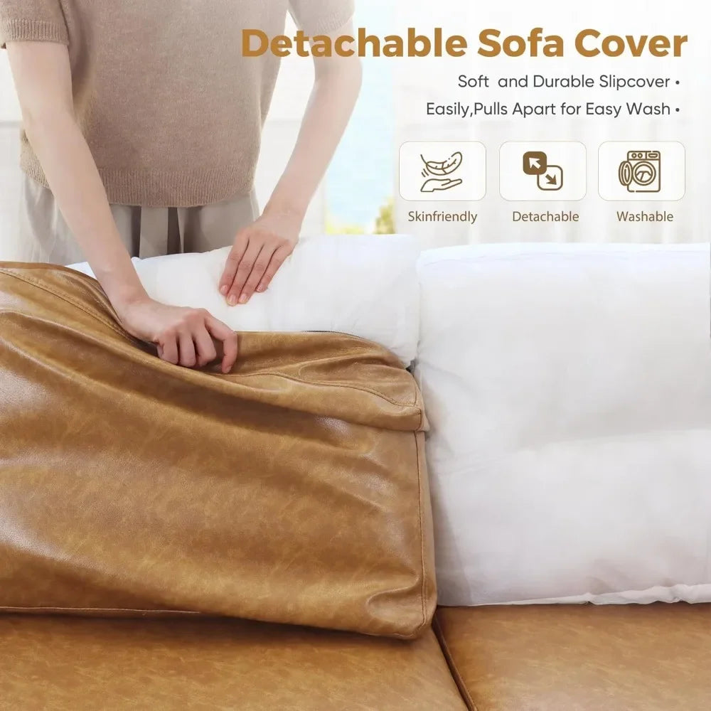 Faux Leather Modular Sectional Sofa, 91.5" L Shaped Couch Set for Living Room, 3-Seater Comfy Cloud