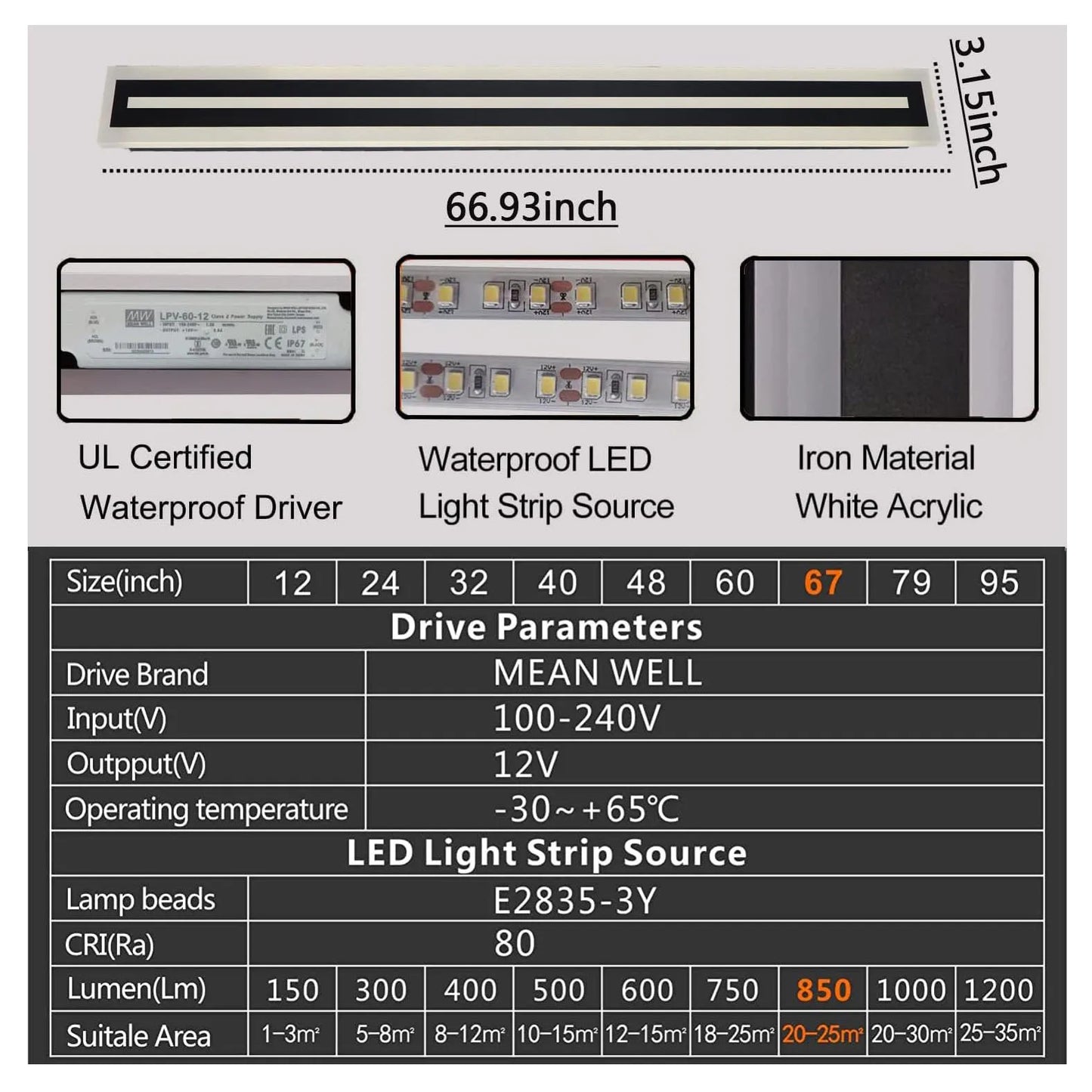 Outdoor Long Strip Modern LED Wall Lighting Fixture Lamps, Wall Sconce Fixture Wall lamp Elegant Frosted