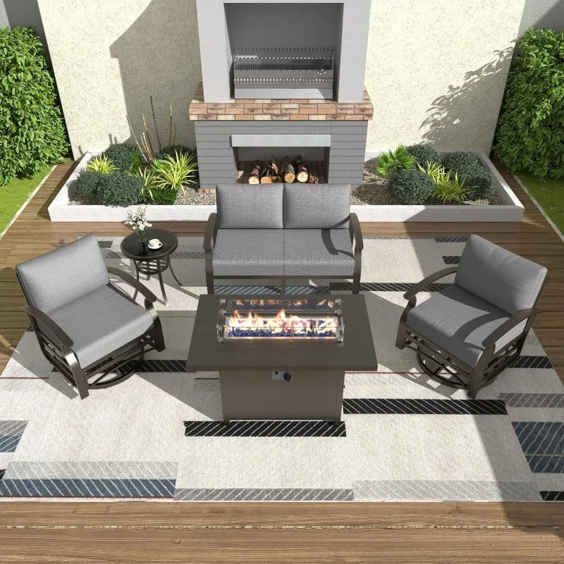 Aluminum Patio Furniture Set 4-Seat Modern Metal Outdoor Conversation Sets w/45in Propane Fire Pit