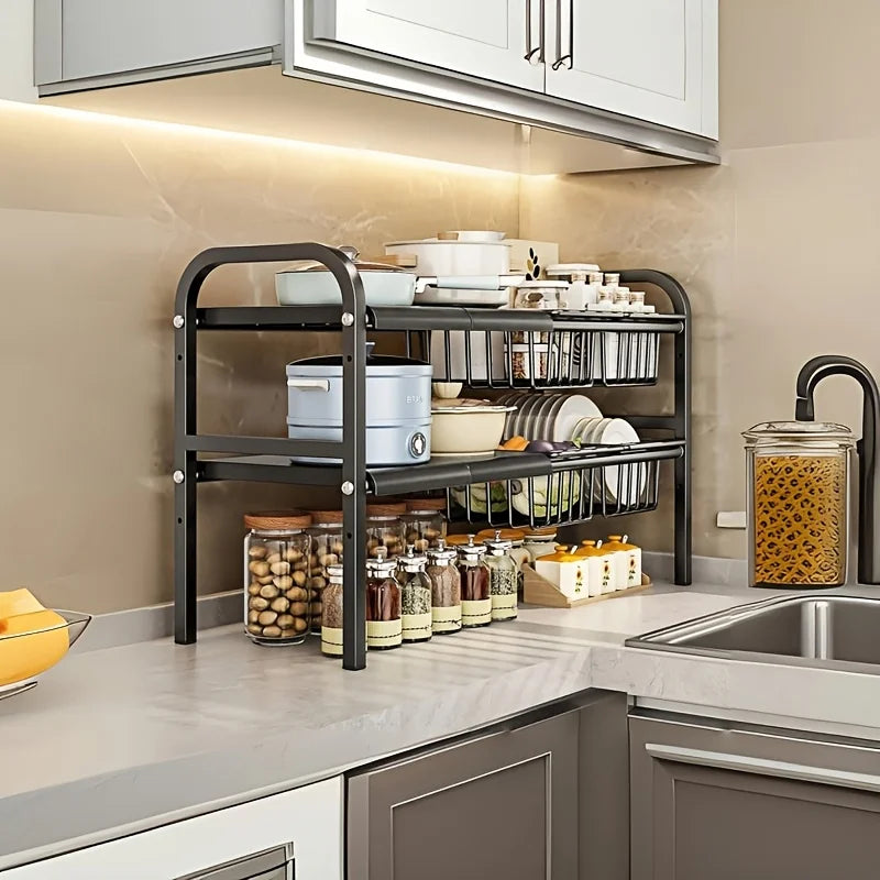 HOMEFISH 1pc 2-Tier Under Sink Organizers,Kitchen Pot Rack, Bathroom, Washbasin