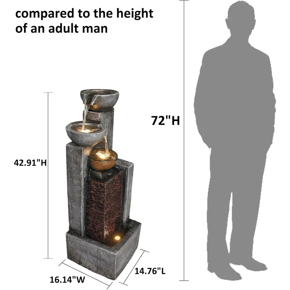 42.91" H Water Fountain Outdoor Garden Waterfall Fountains Indoor Bowl Cascading Water Feat