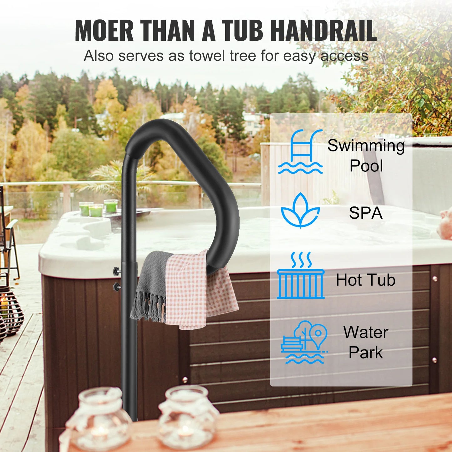 SucceBuy 360Rotatable Hot Tub Handrail Spa Side Hand Rail Adjustable Height W/ Slide-Under Mount