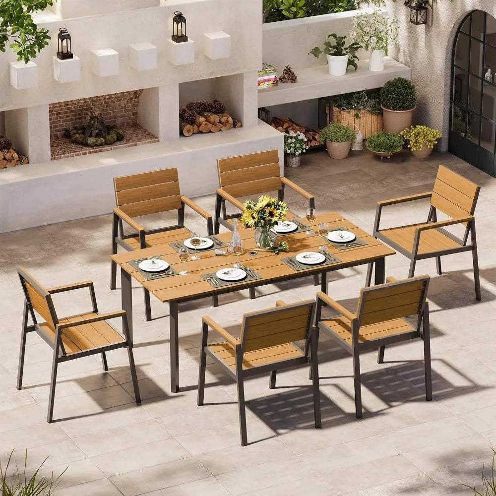 Outdoor Dining Set for 6, Patio Table and Chairs Set with Umbrella Hole, 7 Pieces HDPS Outdoor Furniture