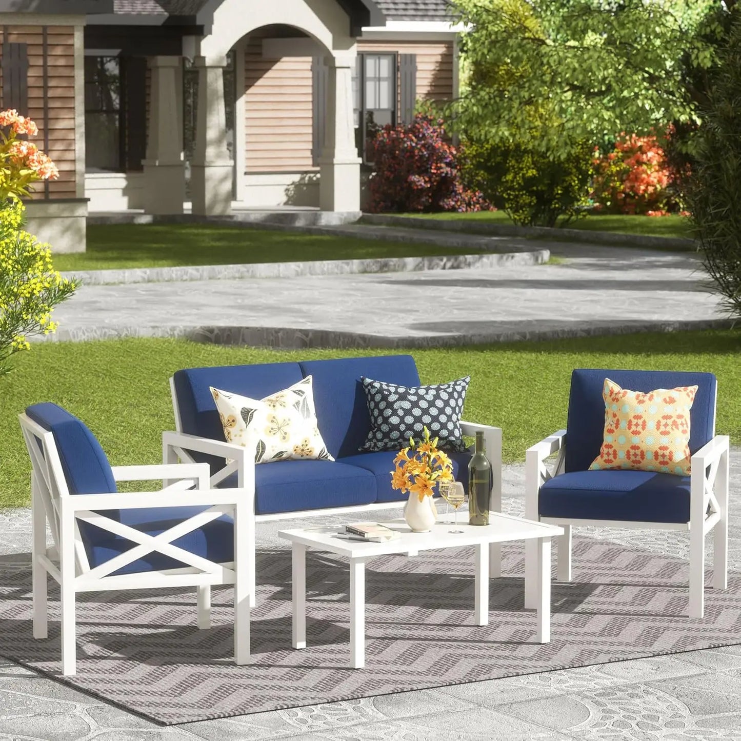 Outdoor Patio Furniture 4 Pieces Set, Modern Patio Conversation Sets