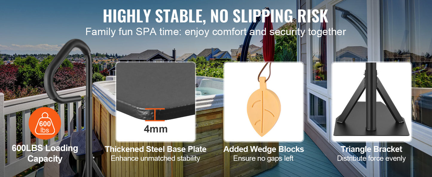 SucceBuy 360Rotatable Hot Tub Handrail Spa Side Hand Rail Adjustable Height W/ Slide-Under Mount