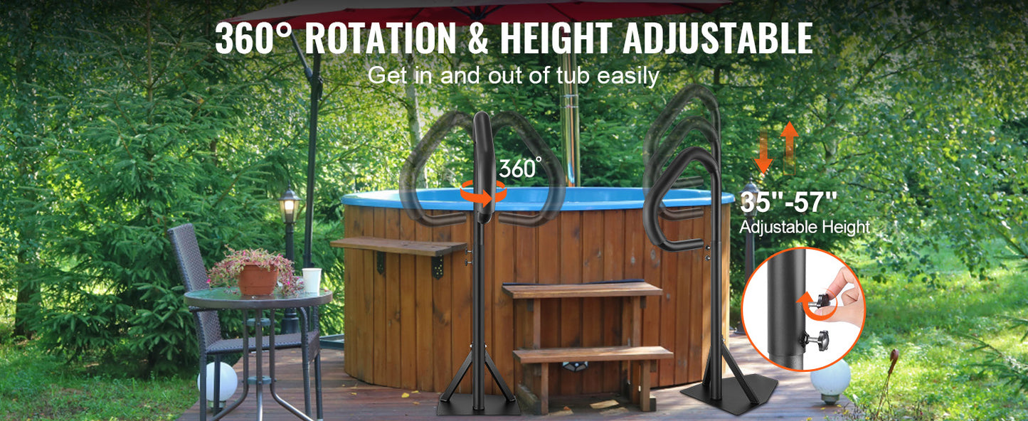 SucceBuy 360Rotatable Hot Tub Handrail Spa Side Hand Rail Adjustable Height W/ Slide-Under Mount