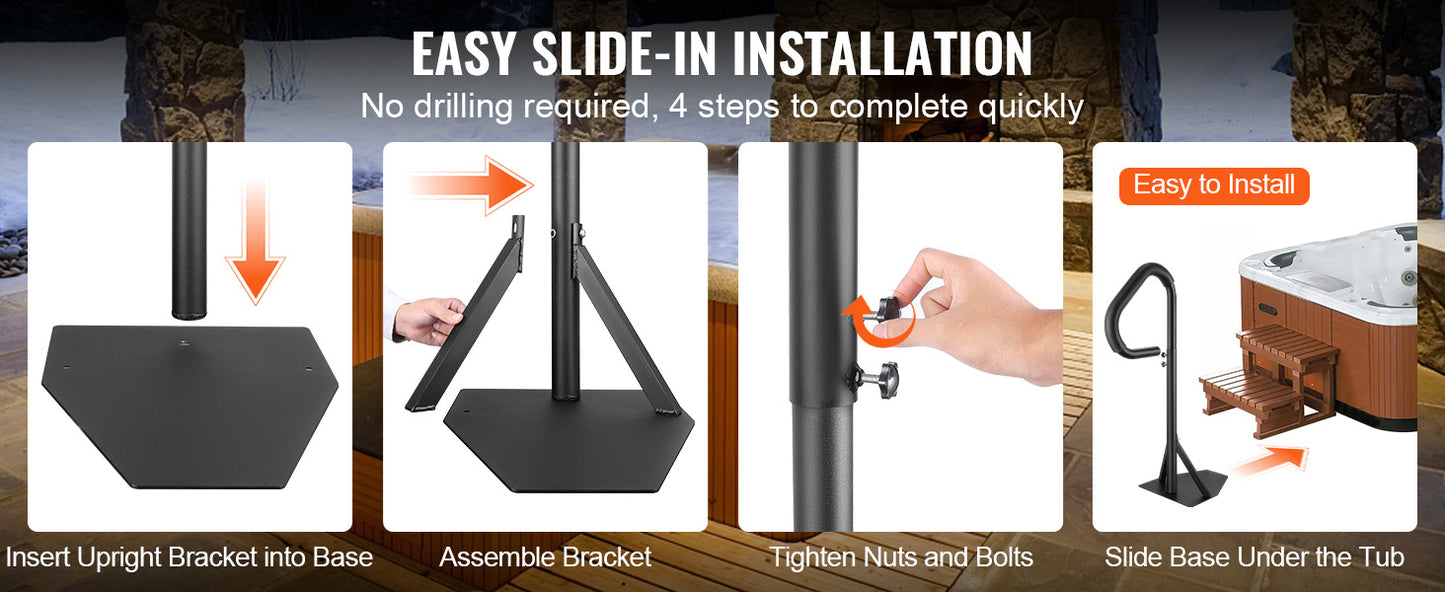 SucceBuy 360Rotatable Hot Tub Handrail Spa Side Hand Rail Adjustable Height W/ Slide-Under Mount