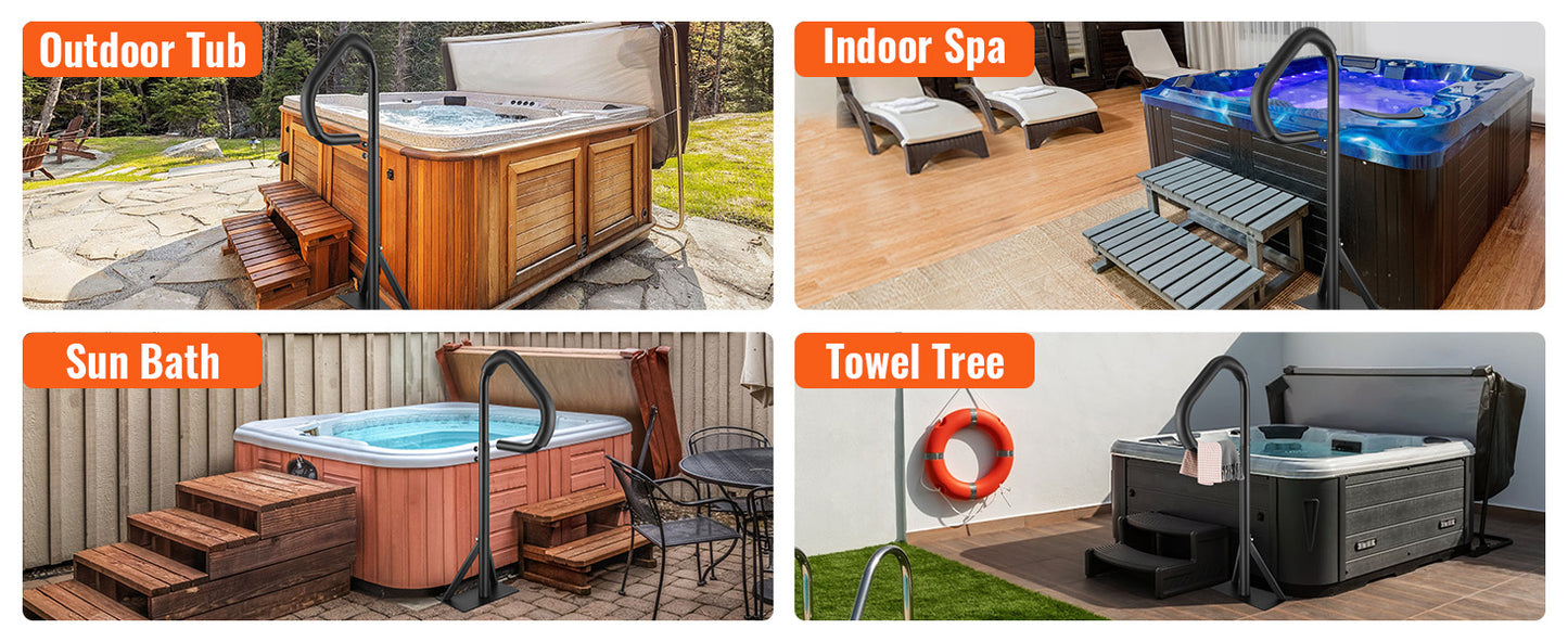 SucceBuy 360Rotatable Hot Tub Handrail Spa Side Hand Rail Adjustable Height W/ Slide-Under Mount
